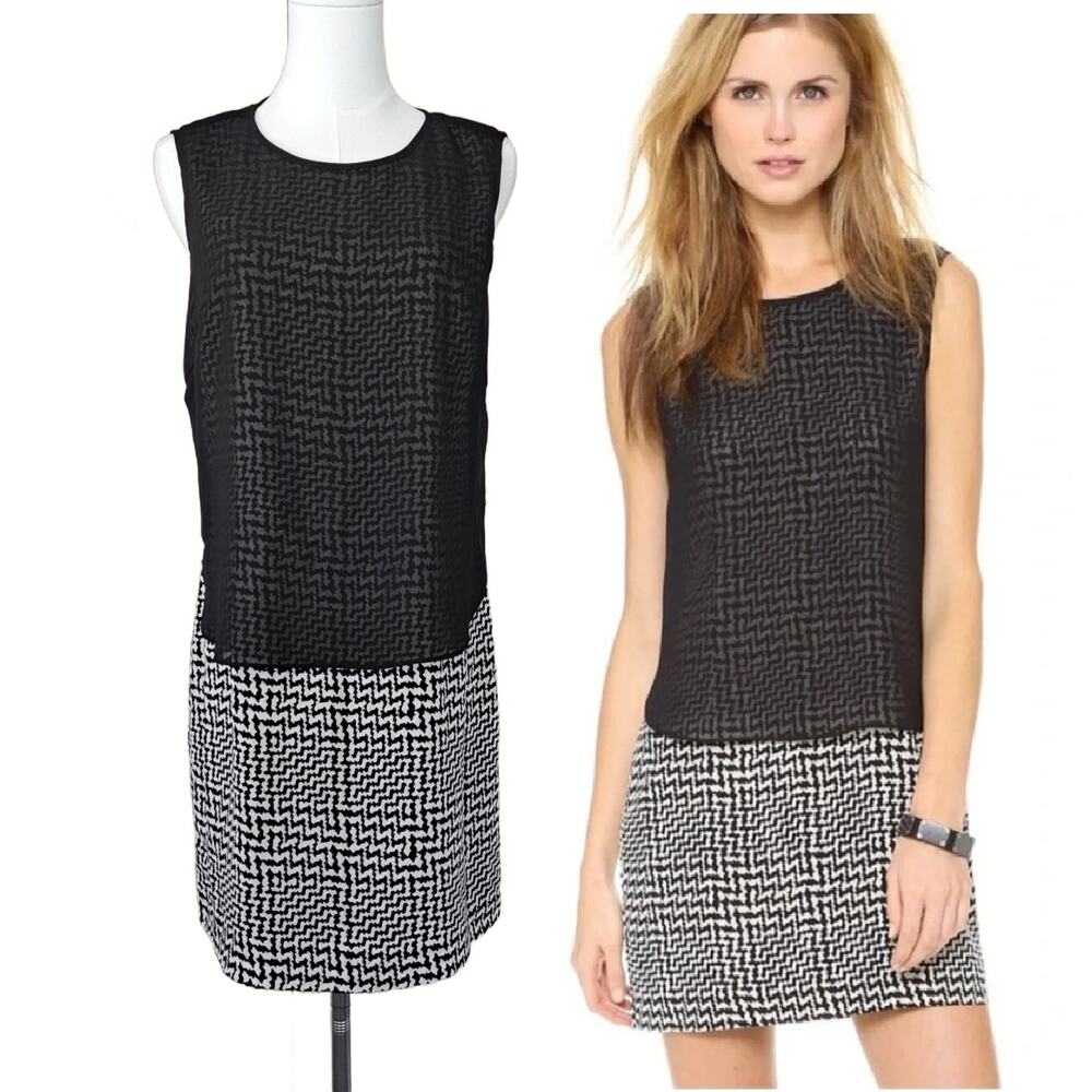 Rag & Bone Fleet Shift Mini Dress Silk Chiffon Overlay Black & White Print Sz 6